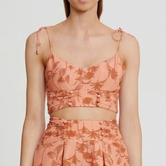 Significant Other Maria Crop Top and Shorts Set 8 Sunset Palm Orange - Picture 3 of 6